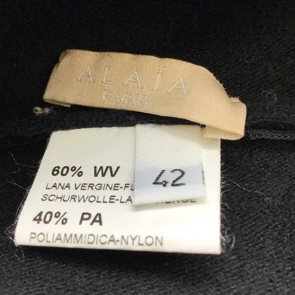 ALAIA PARIS BLACK CUT-OUT DETAIL WOOL KNIT FLARED A-LINE SKIRT - Picture 4 of 4